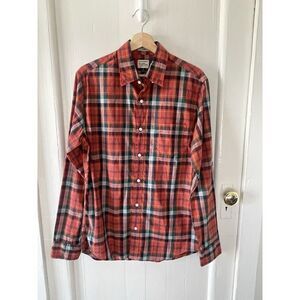 J.Crew Slim Fit Oxford Shirt Red Plaid Men M 100% Cotton Preppy Classic